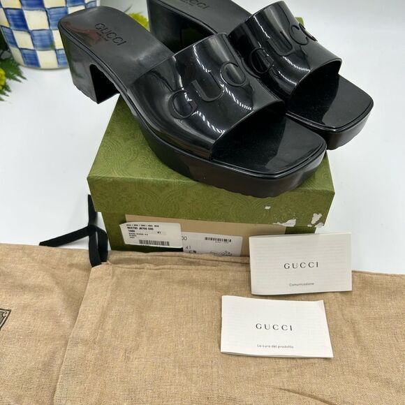 Women’s Gucci, rubber block, low heel slides, size 41 made in Italy - Picture 10 of 12